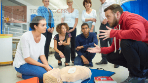CPR practice on manikin in Toronto CPR class
